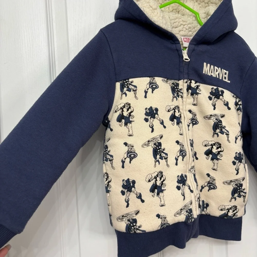 Navy & Cream Marvel Sherpa-Lined Zip Hoodie | Kids 4T